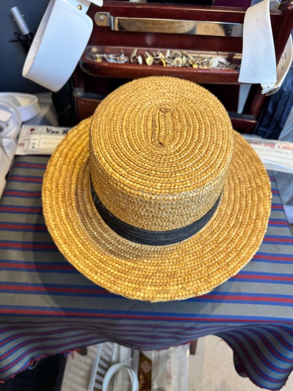 A Vintage Gentleman's Straw Boater Hat with Black Band. Size Approx 7 1/4 UK (BHBF) - Image 4