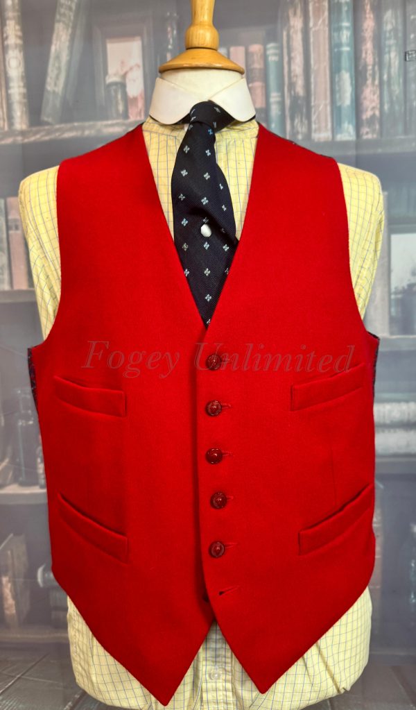 Vintage Gurteen Poppy Red Hunt Doeskin Wool Waistcoat/Vest. Chest  42"/107cm (Ref:WCSC)