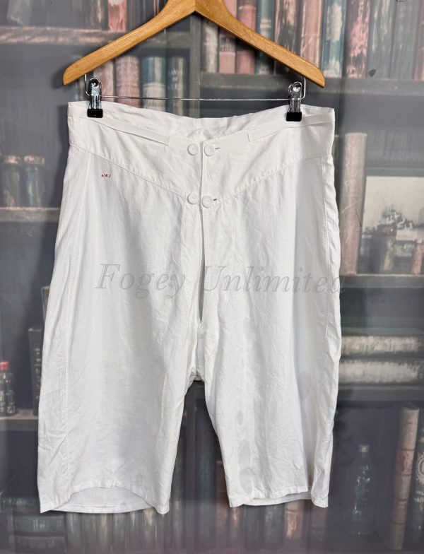 Rare Knee length Cotton Underpants. Yoke Front Brace Tapes waist:32"/81cm (Ref:WHT32)