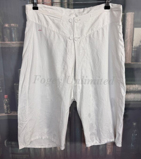 Rare Knee length Cotton Underpants. Yoke Front Brace Tapes waist:32"/81cm (Ref:WHT32) - Image 3