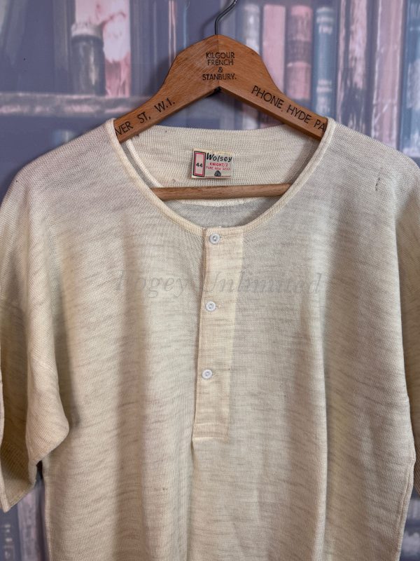 Vintage NOS Wolsey Heavyweight Wool 3 button Undershirt. Short Sleeve. Chest: 44" (WOL44) - Image 8