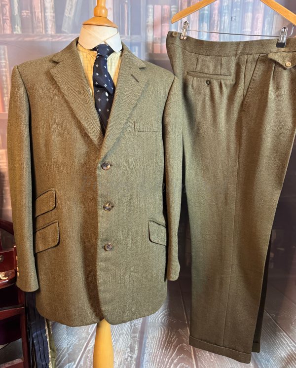 Vintage Bespoke Green Herringbone 3 Piece Suit 42"Chest /41waist. (Ref: CH89)