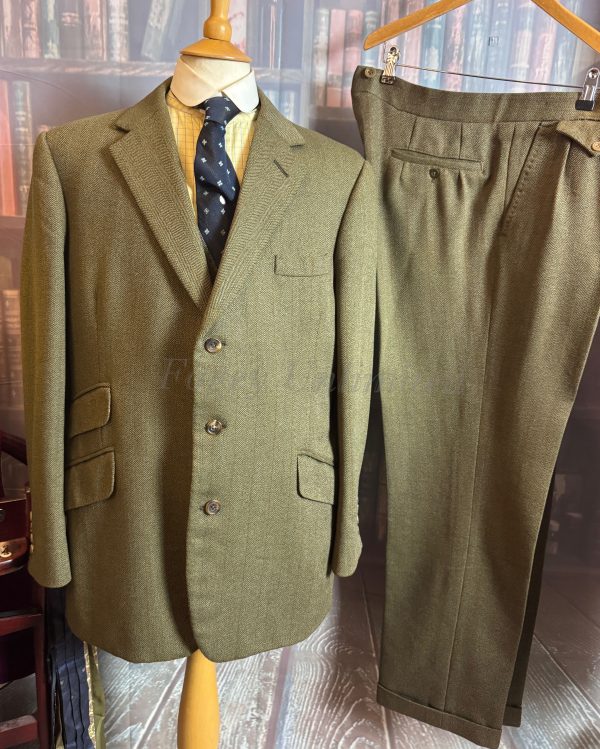 Vintage Bespoke Green Herringbone 3 Piece Suit 42"Chest /41waist. (Ref: CH89) - Image 16