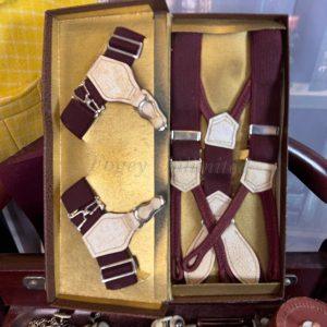 Vintage Gentleman's Accessory Set. Braces and matching Sock Suspenders. Ultra rare. Burgundy
