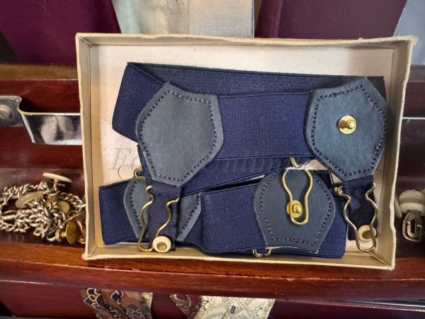 Vintage Gentleman's Double Grip Sock Suspenders/Garters Old store stock. Wide Navy