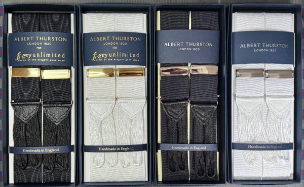 Albert Thurston Black or White Moire Barathea Formal Braces/Suspenders. As worn by James Bond !!