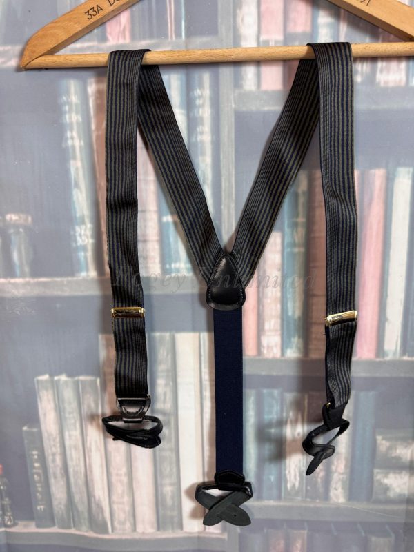 Navy Stripe Barathea Braces/Suspenders Button on. New in Box