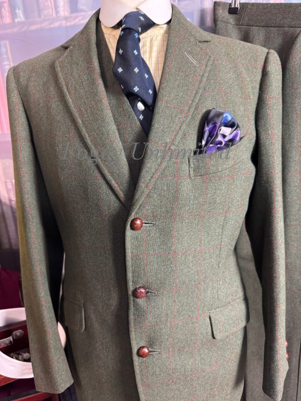 Vintage 1965 Bespoke Super Heavyweight Green Tweed Suit 38chest /34waist. (JCD38) - Image 3