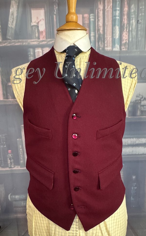 Vintage Dunn & Co Burgundy Wool Doeskin Waistcoat/Vest 38"/97cm Chest (Ref:DGL38)