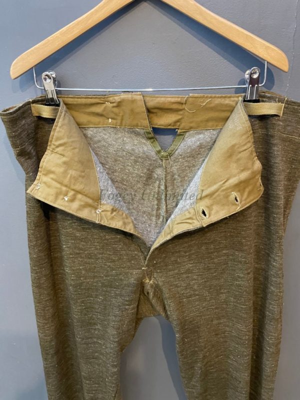VINTAGE Military issue Long Johns w/ Brace Tapes. button front and adjustable. Olive Green - Image 7