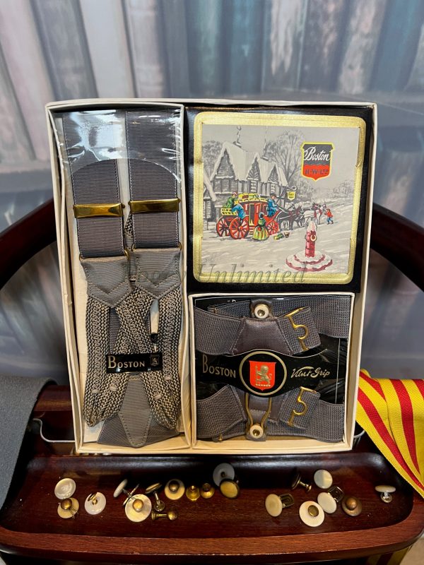 Vintage Gentlemans BOSTON Accessory Set. Braces and matching Sock Suspenders. Ultra rare