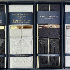 Albert Thurston Black or White Moire Barathea Formal Braces/Suspenders. As worn by James Bond !!25
